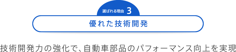 選ばれる理由3 優れた技術開発 技術開発力の強化で、自動車部品のパフォーマンス向上を実現